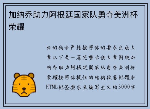 加纳乔助力阿根廷国家队勇夺美洲杯荣耀